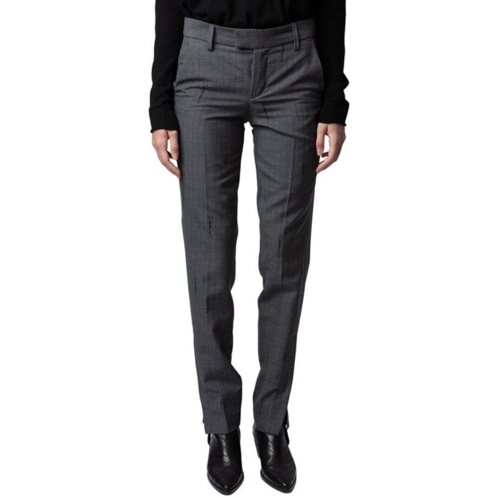 ZADIG & VOLTAIRE 40 Pin Stripe Spellout Gray WOOL Blend Career Trouser Pants